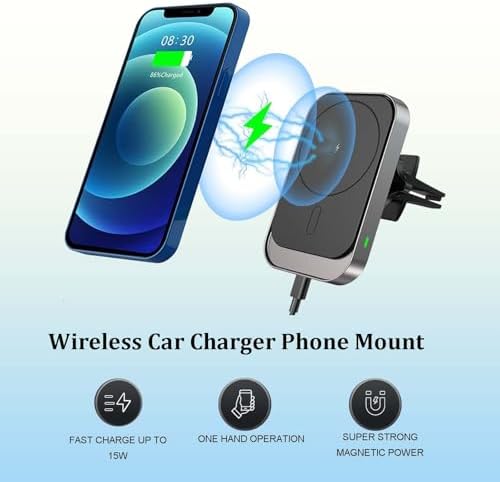 Revolutionary Wireless Car Charger Mount with Magnetic Grip – 15 W Fast Charging Air Vent Holder for i Phone 16, 15, 14 Pro Max, and 13 Smartphones – Effortless Installation and Enhanced Stability for Safer Driving Experience in 2025
