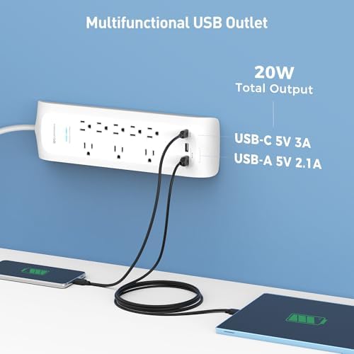 Maximize Your Charging Potential with the Cable Matters 8-Outlet Surge Protector Power Strip – 1800 Joules Safety, USB-A & USB-C Ports for Rapid Device Charging, 8 ft Cord, Wall-Mountable Design, Perfect for i Phone 16/15 Pro Max, i Pad Pro, Galaxy S23 and More!