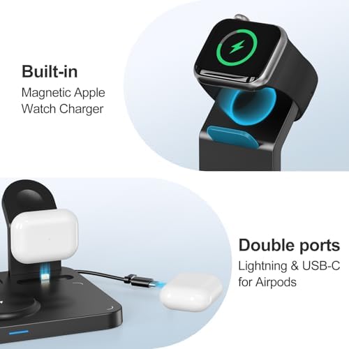Revolutionize Your Charging Experience with the ANJANK 5-in-1 Wireless Charging Station: Multifunctional Dock for i Phone 16/15/14/13/12 Pro Max, Apple Watch & Air Pods with Adjustable Night Light and Built-In Alarm Clock for Seamless Device Management and Enhanced Ambiance