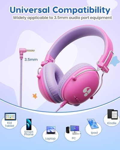 Safeguard Your Child’s Hearing with Durable Wired Headphones Featuring Volume Limiting Technology – Comfortable On-Ear Fit for Extended Use in School, Travel, and Entertainment – Enhanced Stereo Sound with 3.5 mm Compatibility – Available in Eye-Catching Blue and Red for Boys and Girls