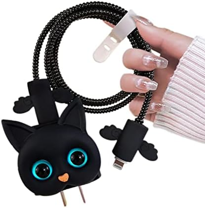 Kawaii Cartoon Cat i Phone Charger Protector – Adorable 3 D DIY Cable Cover for Enhanced Durability & Fast Charging – Compatible with i Phone 11, 12, 13, 14, 15 Pro Max Plus – Whimsical Tech Accessory for Cable Management and Style