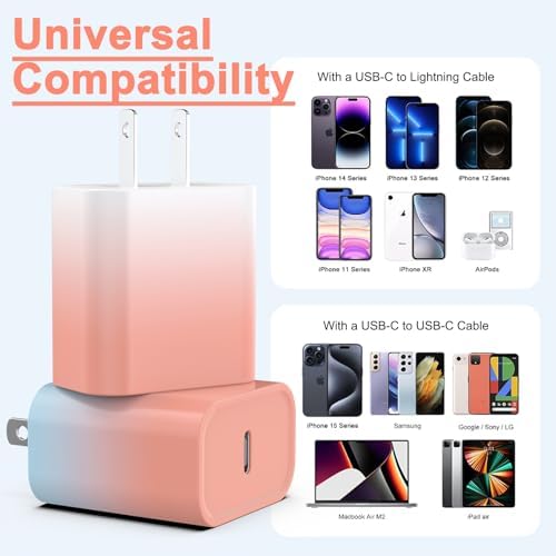 i GENJUN 4 Pack USB C Fast Charger Block – 20 W Power Delivery 3.0 Wall Adapter for i Phone 16/15/14, Galaxy & Pixel – Portable Type C Power Adapter for Air Pods Pro – Compact Travel Essential with Superior Speed and Compatibility
