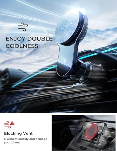 LISEN 15 W Qi2 Mag Safe Car Mount Charger – High-Speed Wireless Charging with Intelligent Cooling System for i Phone 16 Pro Max, Plus 15/14/13 Mini, and Qi-Enabled Devices – Secure Magnetic Hold & Adjustable Viewing Angles for Ultimate Convenience on the Road