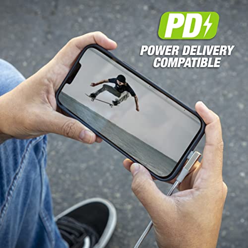 Scosche Ci4 B4 SG-SP MFi Certified Strikeline 4 ft Braided Lightning & USB-C Charging Cable – Fast, Durable, and Stylish Power Solution for Seamless Device Compatibility in Space Gray