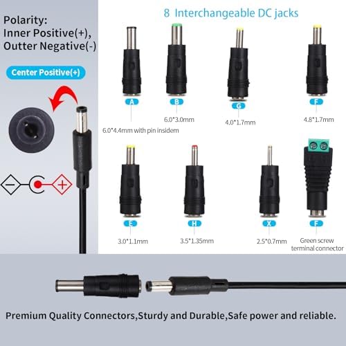 Universal 18 V AC/DC Power Adapter with 8 Interchangeable Jacks – 1 Amp Fast Charging Solution for Diverse Electronics from 100 m A to 1000 m A – Reliable Power Supply for Home, Office, and Travel Needs