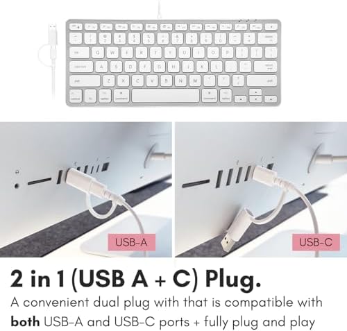 Elevate Your Workspace with the Macally Compact Keyboard for Mac – Sleek 78-Key Wired Design with USB Hub (3 Ports) for Ultimate Versatility – Perfect Apple-Compatible Accessory in Stylish Silver Finish for Enhanced Productivity and Seamless Connectivity