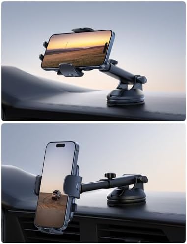 Lamicall 360° Adjustable Car Phone Holder with Military-Grade Suction Cup – Secure Smartphone Mount for i Phone 16 & Galaxy Models – Effortless Quick-Release Design for Safe Driving and Optimal Viewing Angles in Any Vehicle