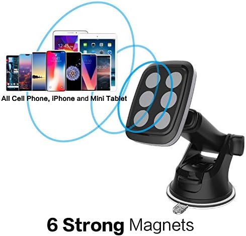 Magnetic Phone Car Mount with Quick-Extend Telescopic Arm – Hands-Free Dashboard and Windshield Holder for i Phones and Smartphones, Featuring 6 Strong Magnets for Ultimate Stability and Compatibility, Ideal for Safe Navigation and Calls, Easy Install with Sticky Suction Cup