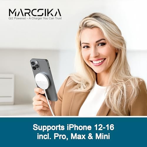 Magnetic Qi2 Certified Wireless Charger with 20 W Wall Adapter – 15 W Fast Charging Solution for i Phone 12-16, Featuring 5 ft Extra-Long Braided USB-C Cable for Enhanced Reliability and Portability