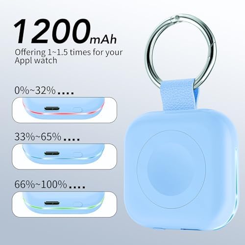 HUOTO Compact Magnetic Wireless Charger for Apple Watch – 1200 m Ah Portable Power Bank Keychain, Compatible with Series 10/9/8/Ultra 2/Ultra/7/6/5/4/3/2/SE, Ideal Travel Accessory for Effortless Charging On-the-Go