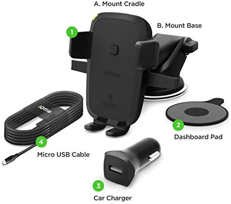 i Ottie Easy One Touch Wireless 2 Qi Dashboard Phone Mount & Car Charger – Effortless Smartphone Accessibility and Charge Efficiency for i Phone, Samsung Galaxy, Huawei, LG – Streamlined Driving Experience with Enhanced Safety Features and Adjustable Viewing Angles