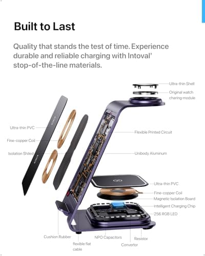 Intoval 3-in-1 Wireless Charging Station: Sleek Fast Charger for i Phone 16/15/14/13/12/11/X Pro Max, Apple Watch 10 Ultra/3 SE/9/8/7/6/5/4/3/2, and Air Pods Pro/4/Pro 2/3 – Ultimate Compatibility and Efficient Power Management in Stylish Silver Finish