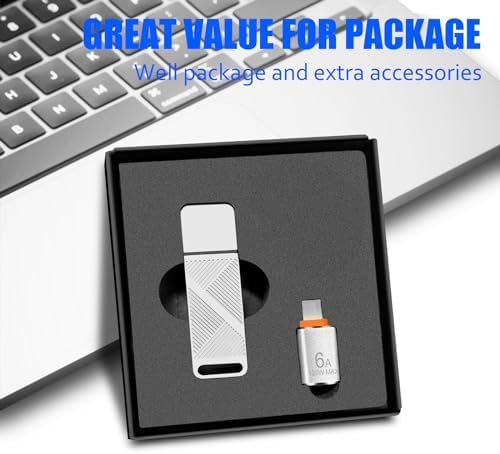 EASTBULL 256 GB High-Speed USB 3.0 Flash Drive with USB C Adapter & Keychain – Sleek Metal Design for Ultimate Portability, Fast Data Transfers, and Enhanced Compatibility for All Devices