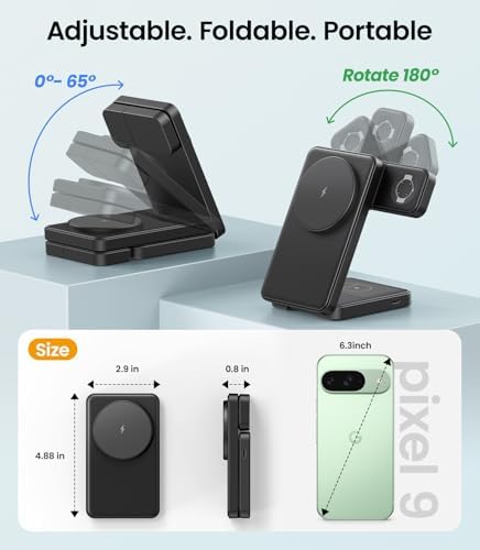 Revolutionary 3-in-1 Magnetic Wireless Charger for Google Pixel Devices – 15 W Fast Charging Stand for Pixel 9 Pro XL, 8, 7 Pro, and Pixel Watch 3/2 with 18 W Adapter – Enhanced Safety, Compatibility, and Versatile Charging Options for Pixel Buds Pro 2 – Ideal Gift for Tech Enthusiasts