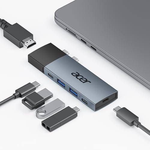 Acer USB C Hub for Mac Book Pro/Air M1 M2 M3 – Ultimate 6-in-2 Detachable Adapter with 4 K@60 Hz HDMI, Dual USB-A & USB-C 3.0 Ports, and 100 W PD Charging for Unmatched Multi-Device Connectivity and Enhanced Productivity Solutions
