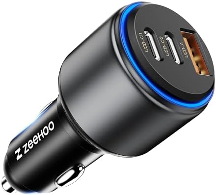 ZEEHOO 95 W High-Speed USB-C Car Charger – Dual Port Fast Charging Adapter for i Phone 15 Pro Max, Samsung Galaxy S23/S22 & More – Ultimate Device Compatibility and Safety Features for On-the-Go Power
