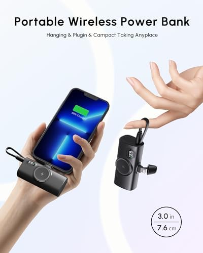 5000 m Ah Ultra-Compact Fast Charging Power Bank with Integrated USB-C Cable for i Phone, Apple Watch & Samsung – Sleek Black Portable Mini Charger for Effortless On-the-Go Energy Solutions