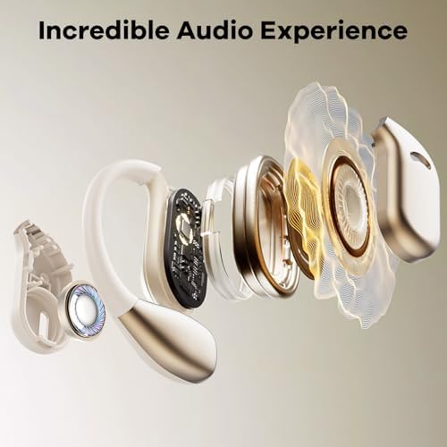 Revolutionize Your Workout with Ultra-Lightweight Open Ear Bluetooth Sport Earbuds – 60-Hour Playtime, Immersive 8 D Sound, and Smart LED Display – Ergonomic Over-Ear Design with Secure Earhooks and Built-in Mic for Comfort and Safety During Running and Daily Activities in Vibrant Light Yellow