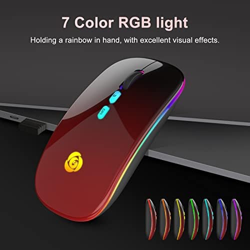 Upgrade Your Workflow with the CC Store LED Wireless Mouse – Dual Connection Modes (Bluetooth & 2.4 GHz), Ultra-Silent Rechargeable Design, Adjustable DPI Settings for Precision, Ergonomic Slim Profile, USB-C Adapter Included – Perfect for Laptops, Mac Books, PCs, Tablets, and i Pads (Black-Red)