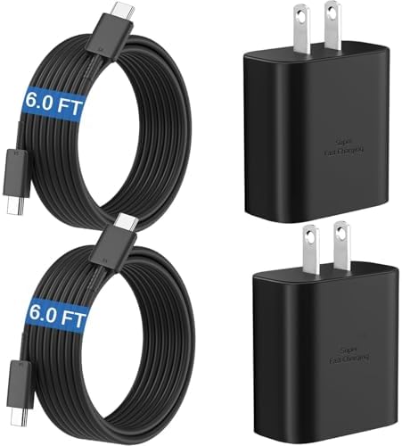 45 W Samsung Super Fast Charger Duo with 6 ft USB-C Cables – Ultimate Power Delivery for Galaxy S25, S24 Ultra, S23 Plus, S22+, S21, S20, Note10/20, Tab S9/S8 – Reliable, High-Speed Charging Solution for Home and Travel