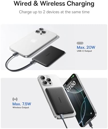 Baseus Picogo 5000 m Ah Ultra-Slim Magnetic Power Bank – Card-Sized Wireless Fast Charger for i Phone 16/15/14/13/12, Lightweight Alloy Battery Pack with USB-C Braided Cable for Effortless On-the-Go Charging