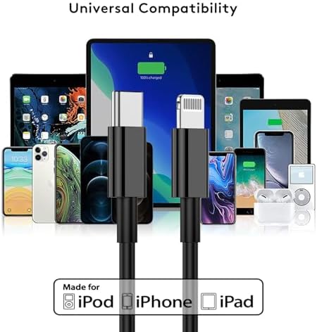 MFi-Certified 20 W Dual-Port USB-C Fast Charger with 5 FT Lightning Cable – Efficient Charging Solution for i Phone 14/13/12/11/XS/XR/X/i Pad/Air Pods Pro – Ideal for Home, Office, and Travel Needs