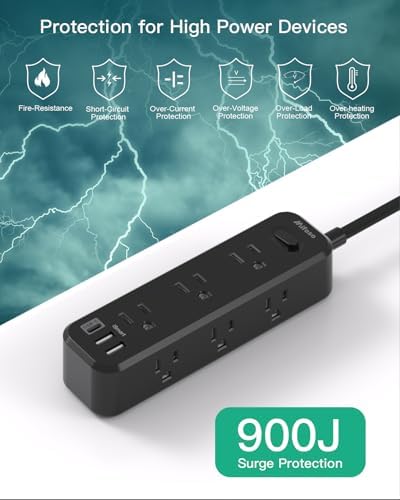 10 ft Power Strip with Surge Protection – 9 Outlets and 3 USB Ports for Fast Charging – Versatile Extension Cord for Home, Office, and Dorm Room – Safe and Efficient Multi-Device Management – Durable and Compact Design for Everyday Use