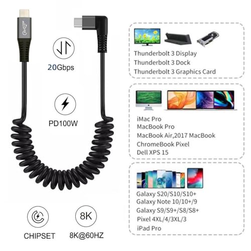 Revolutionary xiwai USB4 Type-C Male to Male Extension Cable – 20 Gbps Data Transfer with 100 W Power Delivery, 8 K Video Output, Coiled Design for Maximum Space Efficiency, and Angled Connector for Seamless Access in Compact Areas – Perfect for Laptops, Tablets, and Modern Tech Environments