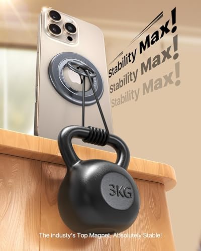 Revolutionize Your Phone Handling with the 2025 Sability Max Magnetic Grip – Unmatched Dual-Sided Magnet and Rotating Ring Design for Mag Safe i Phone 16 Pro Max, 15, 14, 13, 12 & Samsung S25 – Essential Gym Accessory in Chic Grey for Effortless One-Handed Operation and Versatile Device Compatibility