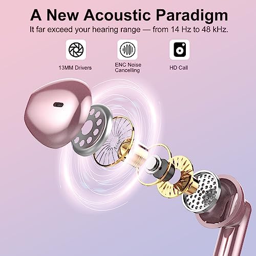 Jesebang Pink Bluetooth 5.3 Wireless Earbuds – Stylish Stereo Earphones with ENC Microphone, 30-Hour Playtime, IP7 Waterproof Rating for Gym & Outdoor Adventures, Dual LED Battery Display – Ultimate Audio Freedom on the Move