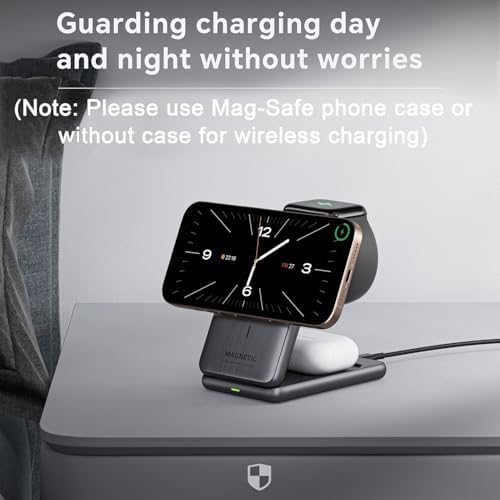 All-in-One 3-in-1 Wireless Charging Station for Apple Devices – Fast Charge Your i Phone 16/15/14/13/12/11 Pro Max, Air Pods Pro & Apple Watch with Enhanced Safety Features – Sleek, Portable Design for Home and Travel – Premium Aluminum Alloy with Smart Overcharge Protection