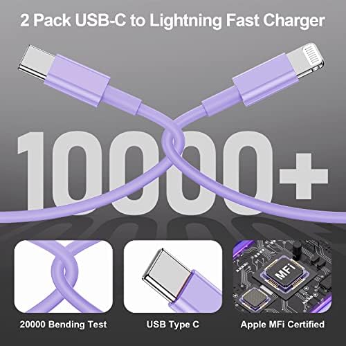Blue Fast Charger Cable 2-Pack – 6 ft USB Type C to Lightning for i Phone 14/13/12 Pro Max, MFi Certified Charging Cord for Enhanced Speed & Compatibility – Durable Design for Everyday Use