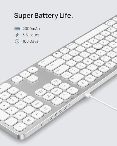 SODI Wireless Aluminum Keyboard for Mac – Full-Size Backlit Bluetooth Keyboard with Numeric Keypad, Rechargeable & Ergonomic Design for Seamless Compatibility with Mac Book, i Mac & i Pad – Elevate Your Typing Experience in Sleek Silver
