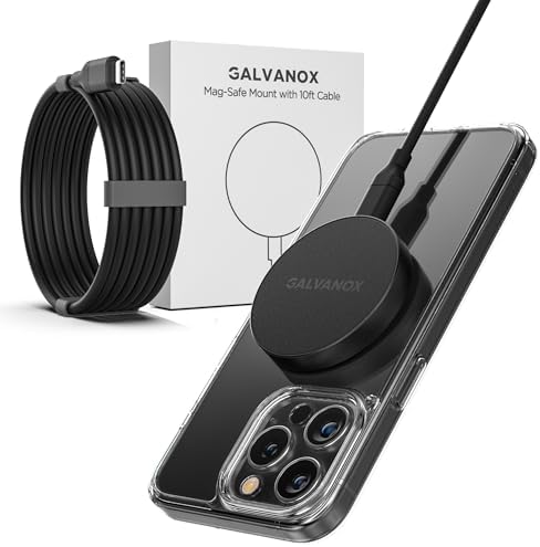 Galvanox Magnetic 15 W Fast Wireless Charger with 10-Foot Removable Cable – Ultimate Mag Safe Compatibility for i Phone, Sleek Black Design, and Enhanced Charging Speed for Qi-Enabled Devices