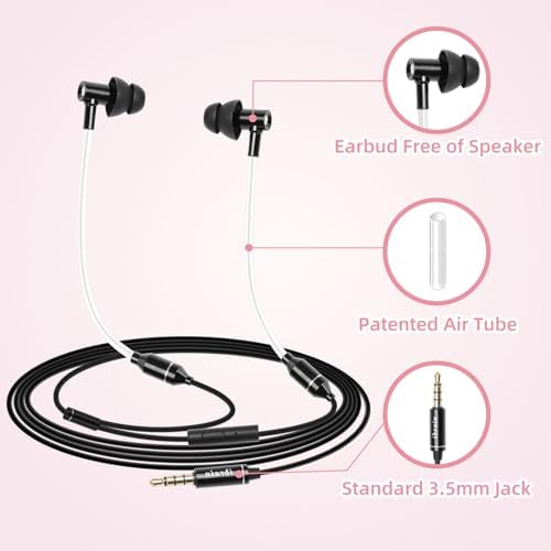 ibrain EMF-Free Air Tube Earbuds – Advanced Noise Cancelling Wired Headphones with Built-in Microphone for Safe and Superior Sound – Ergonomic Comfort for Music and Calls – Sleek Black Aesthetic for Everyday Use