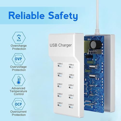 Ultimate 12-Port USB C Charging Station – 60 W Multi-Device Power Hub with 10 USB-C and 2 USB-A Ports for Fast Charging of i Phone, i Pad, Samsung, Google Pixel, Smartwatches, and Headphones – Compact Design for Home, Office, or Travel – Smart Technology for Optimal Power Delivery and Enhanced Compatibility