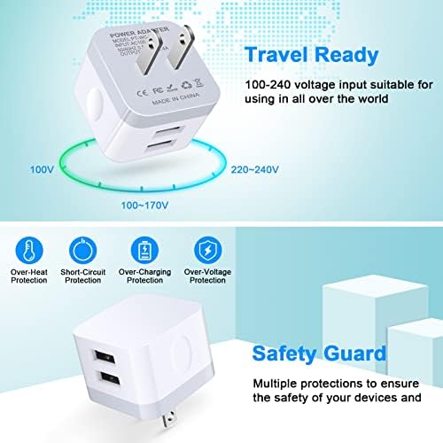 Compact USB Wall Charger 2 Pack – Low Profile Right Angle Plug Adapter for Quick Charging of i Phone 16/15/14/13/12/11 Max, i Pad Pro, Mini & Air, Samsung, Pixel – Enhanced Device Compatibility & Space-Saving Design