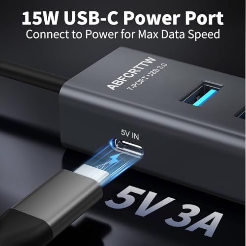 Upgrade Your Workspace with the 4 Ft 7-Port USB 3.0 Hub – High-Speed USB-A & USB-C Connectivity for Efficient 5 Gbps Data Transfers, Sleek Aluminum Build, and Extended Reach Perfect for PCs, Flash Drives, and More – Ultimate Compatibility for Windows and XPS Systems