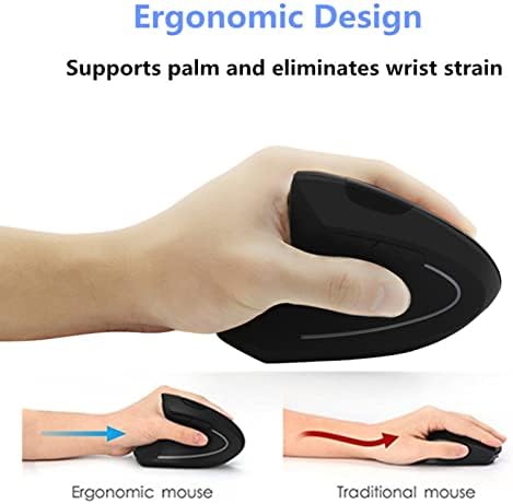 Ergonomic Left-Handed Wireless Mouse – Rechargeable 2.4 G Vertical Design with 6 Customizable Buttons and 3 Adjustable DPI (800/1200/1600) for Superior Comfort and Enhanced Productivity on PC and Laptop
