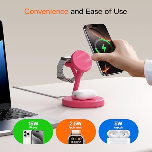 2025 US Edition 3-in-1 Wireless Charging Station for Apple: High-Speed 15 W Mag-Safe Charger Dock for i Phone 16/15/14/13/12, Air Pods, and Apple Watch – Superior Compatibility and Fast Charging Solution