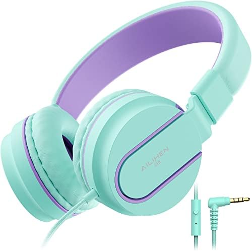 Stylish AILIHEN I35 Kids Foldable Headphones with Safe 93 d B Volume Limiting and HD Microphone – Perfectly Designed for Learning and Fun on Chromebooks, Laptops, and Tablets – Trendy Pink and Purple Color for Young Explorers and Students