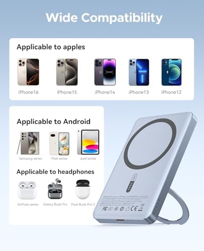 ORICO Kada5 Mag Safe 5000 m Ah Wireless Power Bank – Ultra-Slim Magnetic Charger with 360° Rotatable Stand & Type-C Cable – 20 W PD Fast Charging for i Phone 12-16 Series – Lightweight, All-Day Power Solution for On-the-Go Users