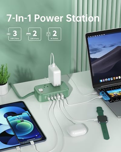 Effortless Power: 65 W USB Charging Station with Surge Protection – 5 FT Flat Extension Cord for Travel, Home, Office & School – Multi-Device Charging Hub for Fast, Safe Energy Delivery – Lightweight & Compact Design for Ultimate Portability