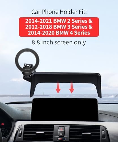 Premium BMW Phone Holder for 2014-2021 2 Series, 2012-2018 3 Series & 2014-2020 4 Series – 360° Rotating Magnetic Mount with Mag Safe Compatibility for Hands-Free Navigation and Modern Aesthetics – Secure Clip Design for Easy Installation and Enhanced Driving Safety