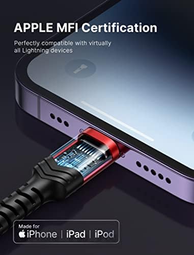 JSAUX 6 FT USB C to Lightning Cable – Apple MFi Certified Fast Charging Cord for i Phone 14/13/12 Series – Durable Braided Nylon, Tangle-Free Design, Vibrant Red – Optimal Compatibility & Speed for Seamless Connectivity