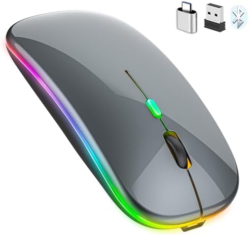 Sleek Bluetooth Wireless Mouse for Mac, Windows & i Pad – Ergonomic Design, High-Precision Navigation, Rechargeable & Dual-Mode Compatibility (Gray & Black) – Elevate Your Productivity with Clutter-Free Connectivity