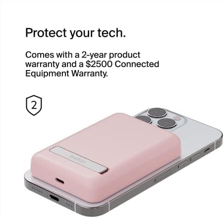 Belkin Wireless Power Bank 5000 m Ah with Mag Safe Compatibility – Portable Charger for i Phone 16 Series, i Phone 15, and Air Pods – 7.5 W Fast Charging with Built-in Kickstand for Hands-Free Use – Lightweight White Design for On-the-Go Charging Solutions