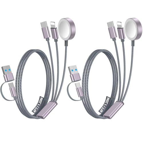 Ultimate 2-Pack Fast Charging Cable Set: Versatile USB A/Type C/Lightning Cables for Quick Charging of Apple Watch & i Phone, 4 FT Length for Seamless Travel Compatibility with i Phone 11-16, i Pad, Apple Watch Ultra & SE, Durable Multi-Device Solution for Enhanced Power Efficiency and Convenience