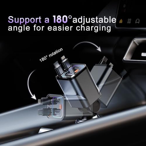 Revolutionary 2025 Micro-Version 4-in-1 Retractable Car Charger – 69 W Fast Charging USB C Adapter for i Phone 16/15/14/13, Samsung Galaxy, i Pad, Pixel – Ultimate Convenience with Tangle-Free Design and Enhanced Compatibility for All Your Devices