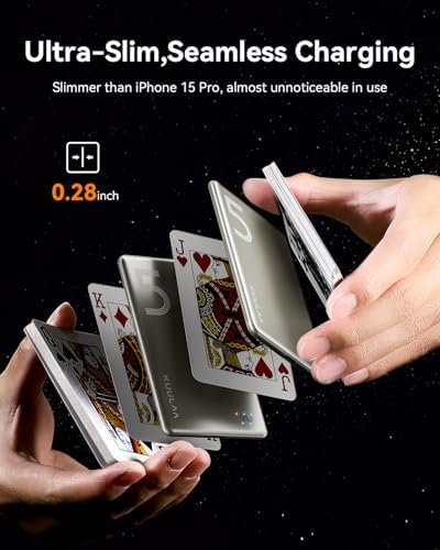 Kuulaa Slim Magnetic Portable Power Bank for i Phone – 5000 m Ah PD 20 W Fast Charging Battery Pack with Rotating Stand for Mag Safe Compatible i Phone 12/13/14/15/16 Series (Titanium Finish) – Ultimate On-the-Go Charging Solution